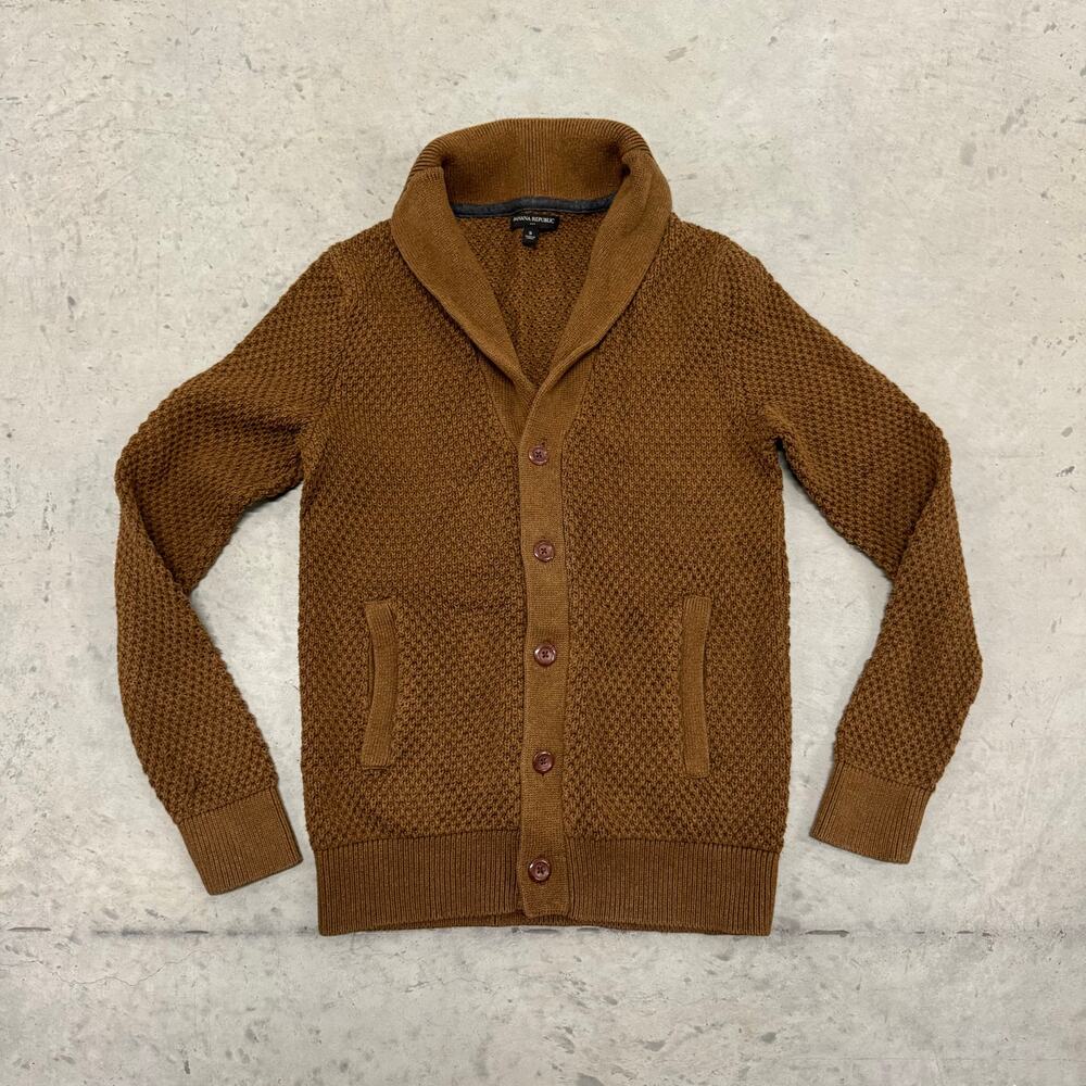 Banana Republic Mens Shawl Collar Cardigan Sweater Cotton Brown Button Down Sz S